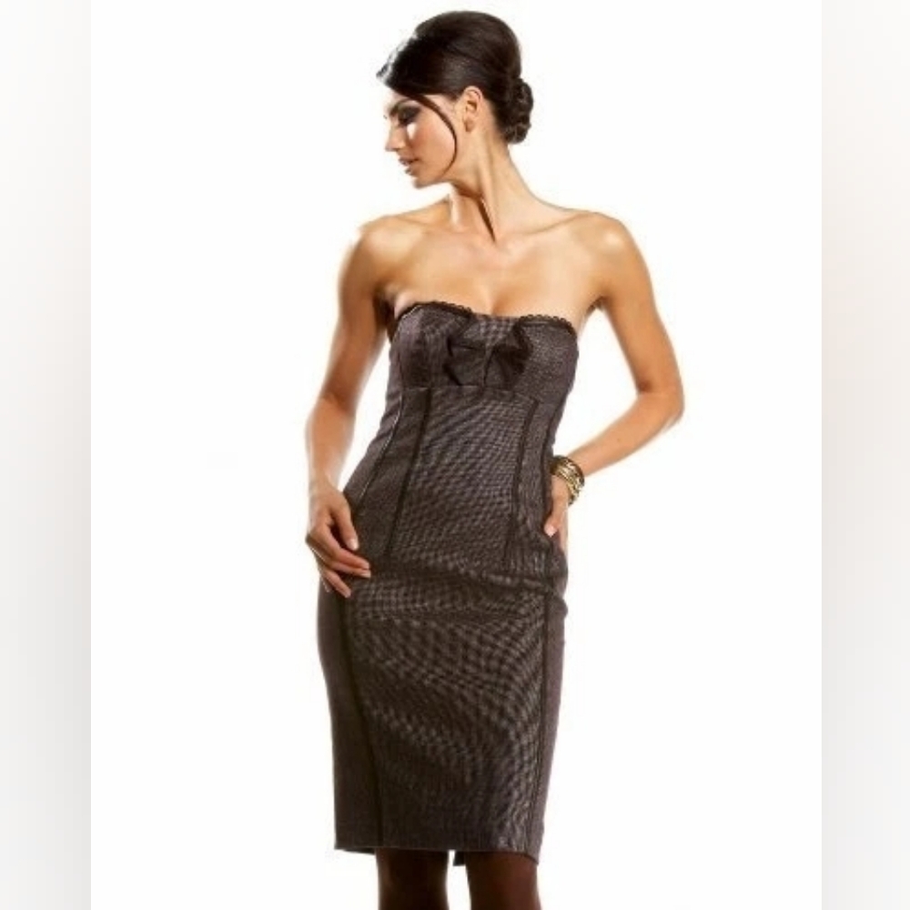 Vintage Bebe Brown Tweed Strapless Dress